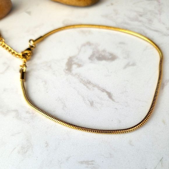 Gold color stainless steel anklets flat snake adjustable - Picture 6 of 6